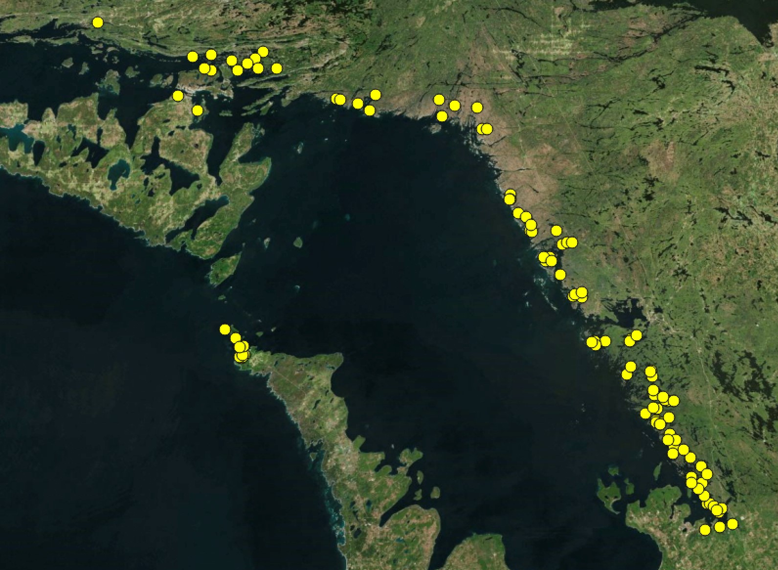 Location of all sites sampled in Georgian Bay between 2003 and 2017 by the Chow-Fraser lab